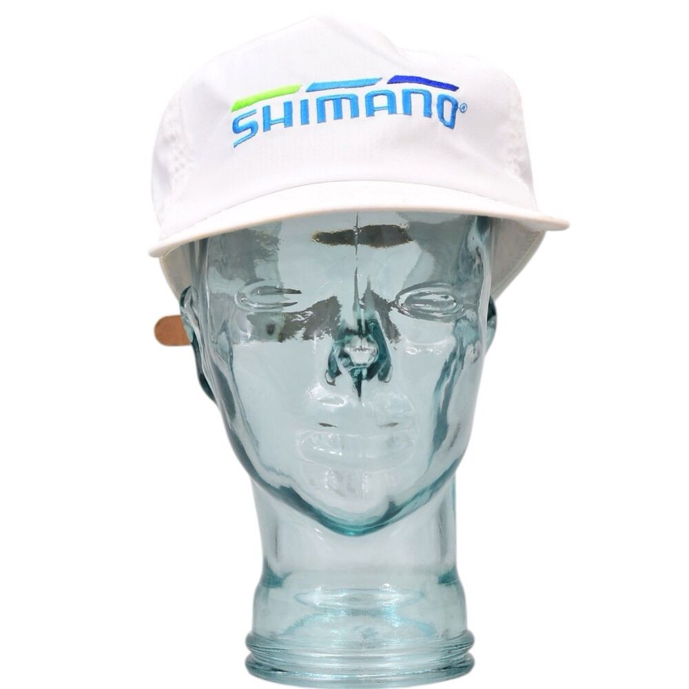 Vintage SHIMANO Hat Cap Fishing white blue strap flat